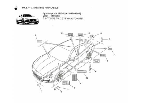 a part diagram from the Maserati Quattroporte M156 (2014 onwards) parts catalogue