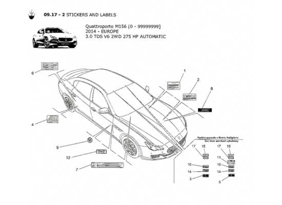 a part diagram from the Maserati Quattroporte M156 (2014 onwards) parts catalogue