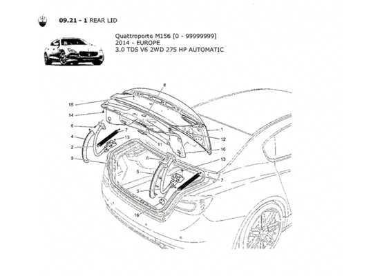 a part diagram from the Maserati Quattroporte M156 (2014 onwards) parts catalogue