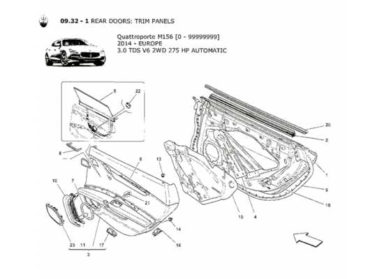 a part diagram from the Maserati Quattroporte M156 (2014 onwards) parts catalogue