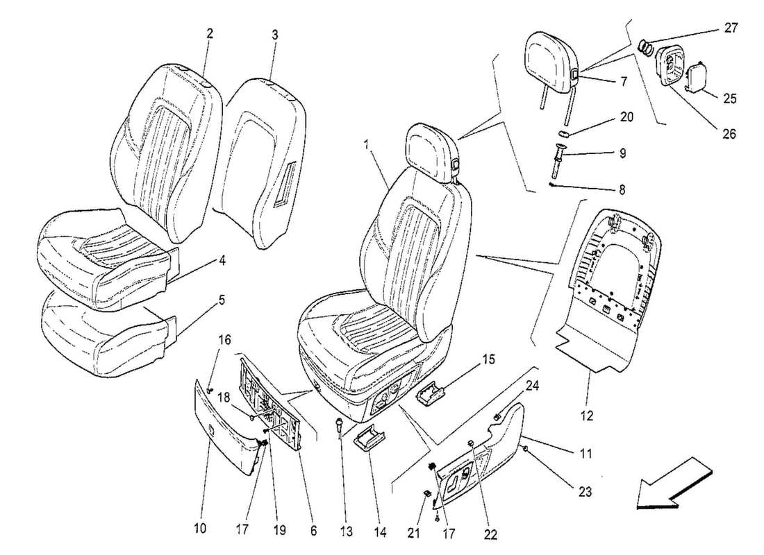 Maserati QTP. V8 3.8 530bhp 2014 front seats: trim panels Part Diagram