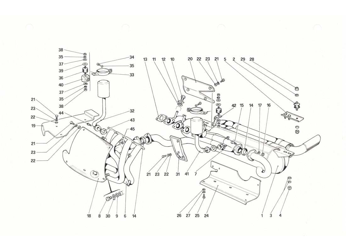 Ferrari 208 GTB GTS Exhaust System Parts Diagram