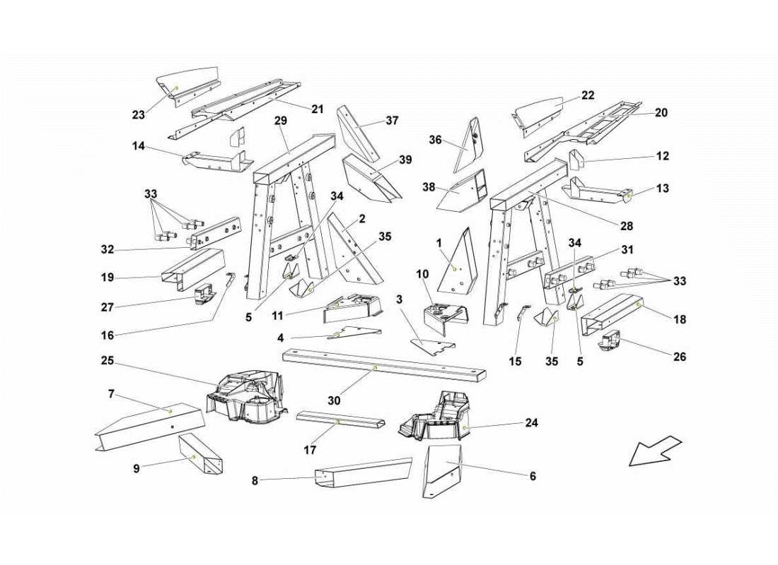 Lamborghini Gallardo STS II SC Rear Frame Elements Part Diagram