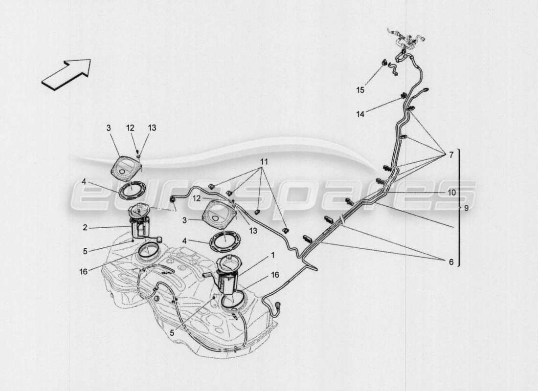 Maserati QTP. V8 3.8 530bhp Auto 2015 fuel pumps and connection lines Parts Diagram