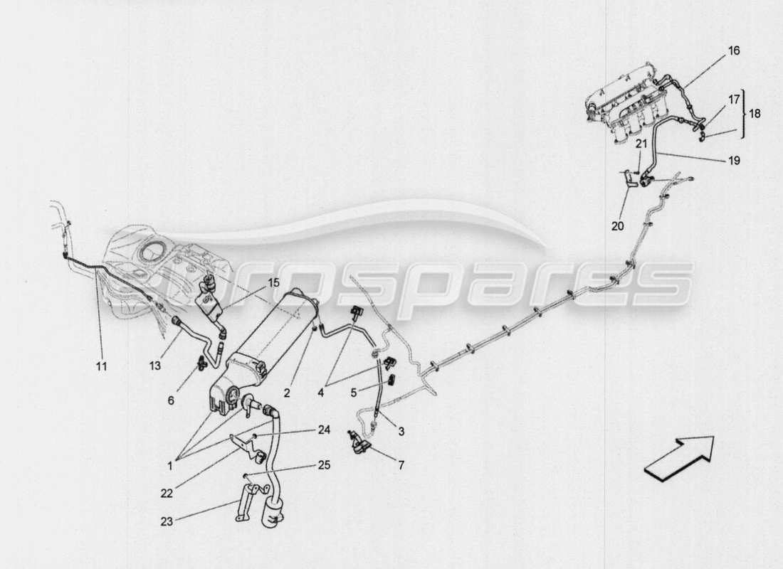 Maserati QTP. V8 3.8 530bhp Auto 2015 fuel vapour recirculation system Parts Diagram