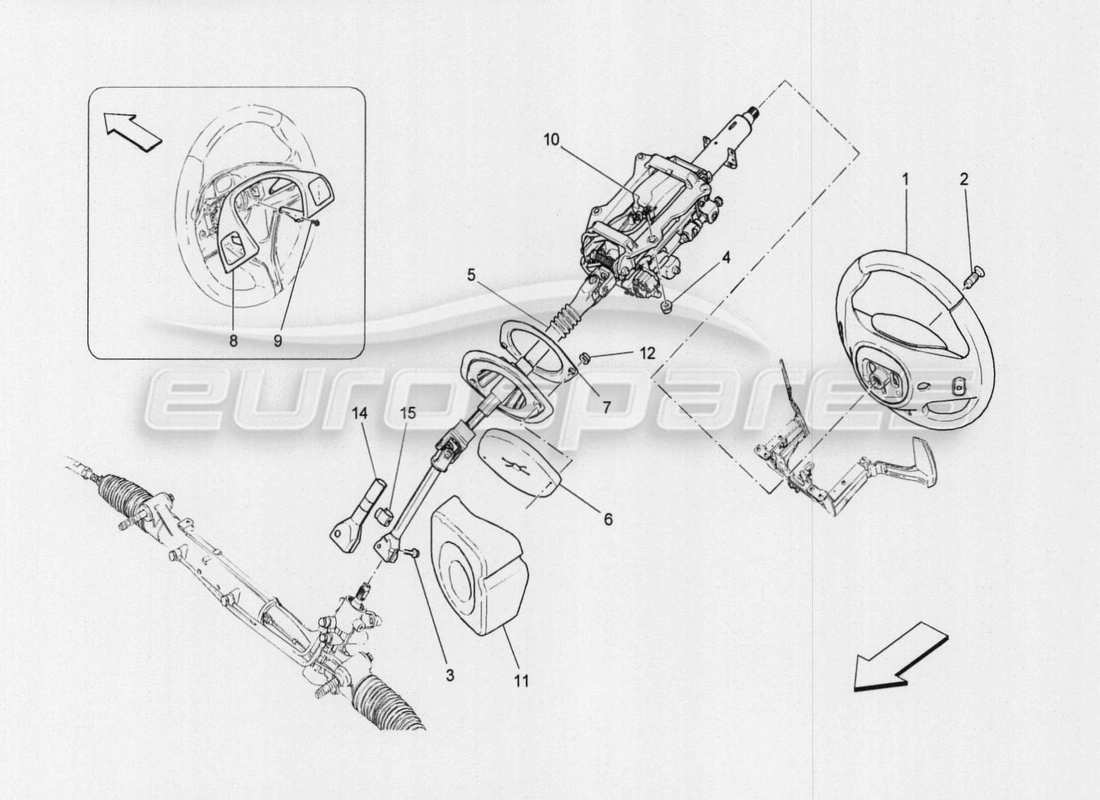 Maserati QTP. V8 3.8 530bhp Auto 2015 steering column and steering wheel unit Parts Diagram