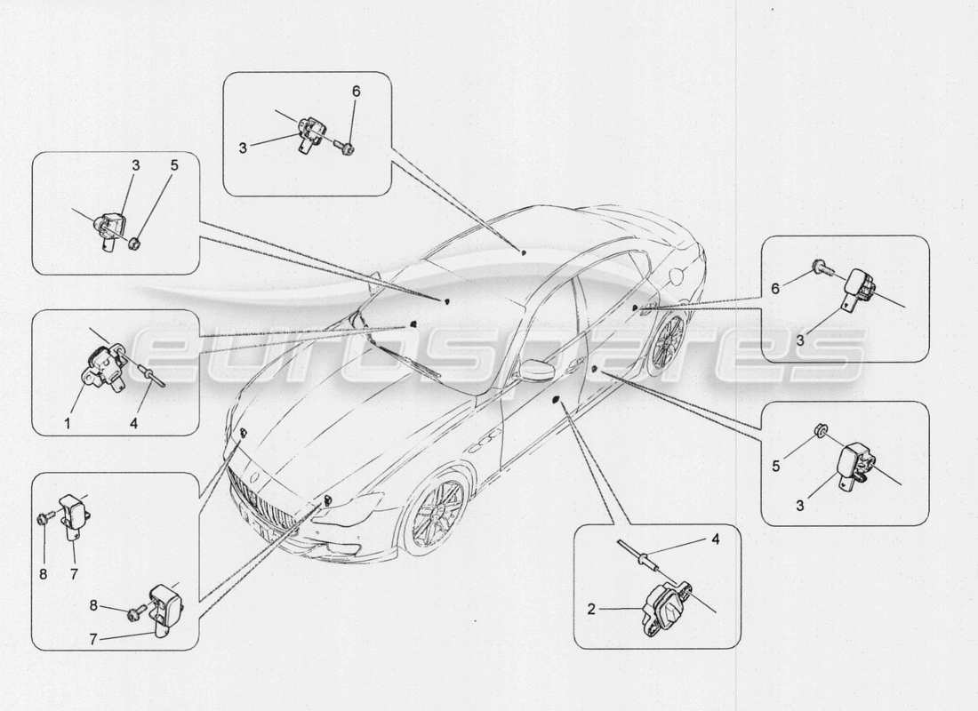 Maserati QTP. V8 3.8 530bhp Auto 2015 CRASH SENSORS Part Diagram