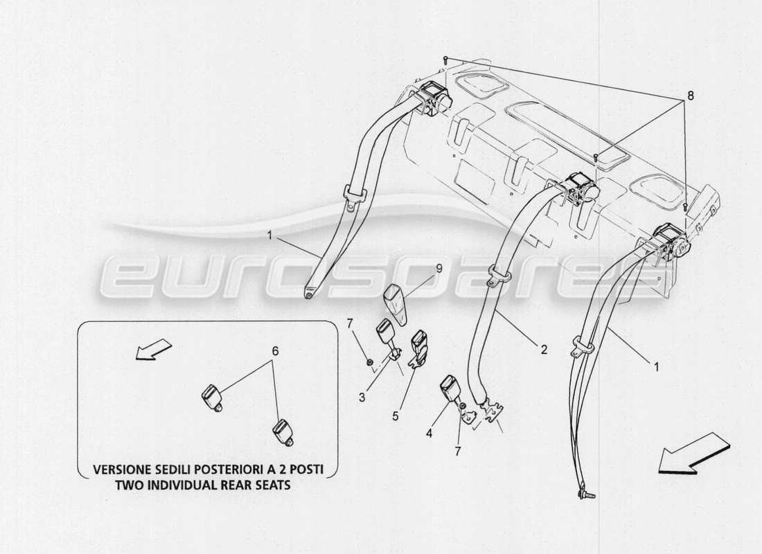 Maserati QTP. V8 3.8 530bhp Auto 2015 Rear Seatbelts Parts Diagram