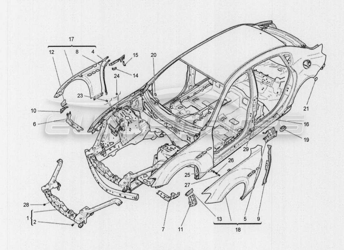 Maserati QTP. V8 3.8 530bhp Auto 2015 BODYWORK AND FRONT OUTER TRIM PANELS Parts Diagram