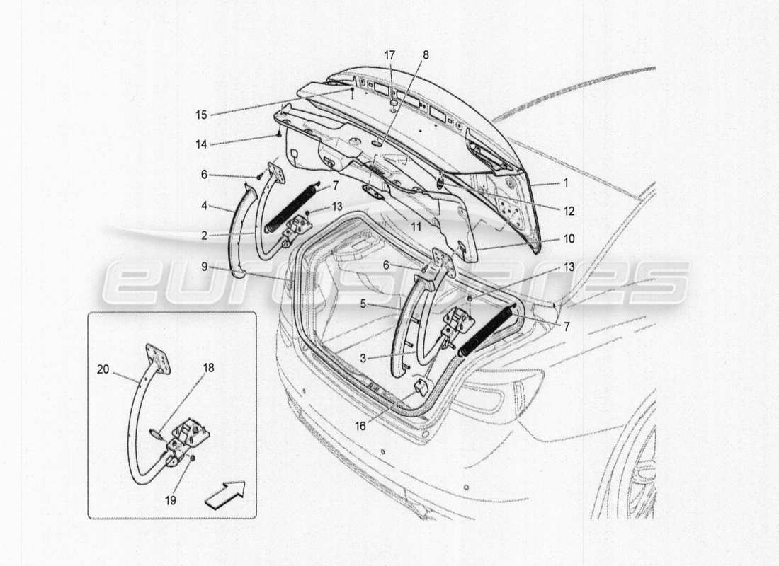 Maserati QTP. V8 3.8 530bhp Auto 2015 REAR LID Part Diagram