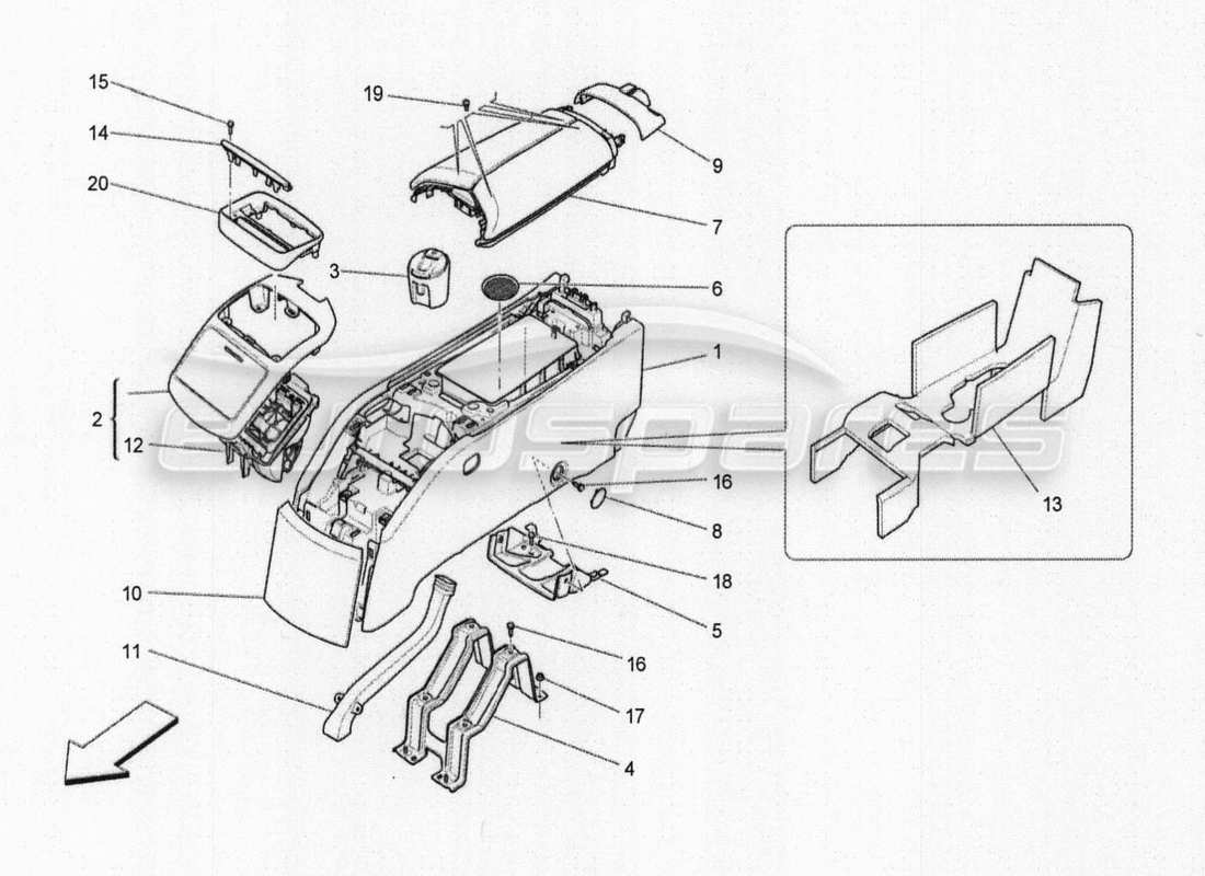 Maserati QTP. V8 3.8 530bhp Auto 2015 accessory console and centre console Parts Diagram