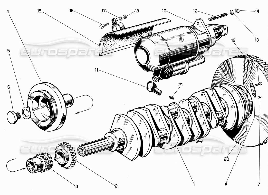 Ferrari 330 GT 2+2 Crankshaft and Starter Parts Diagram