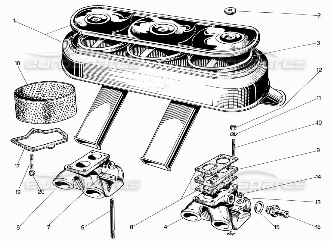 Ferrari 330 GT 2+2 Air Inlet and Manifolds Parts Diagram