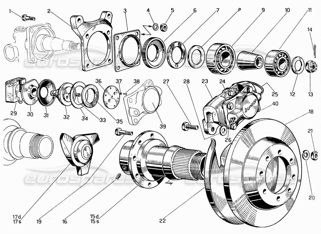 Ferrari 330 GT 2+2 Front Brakes and Hubs Parts Diagram