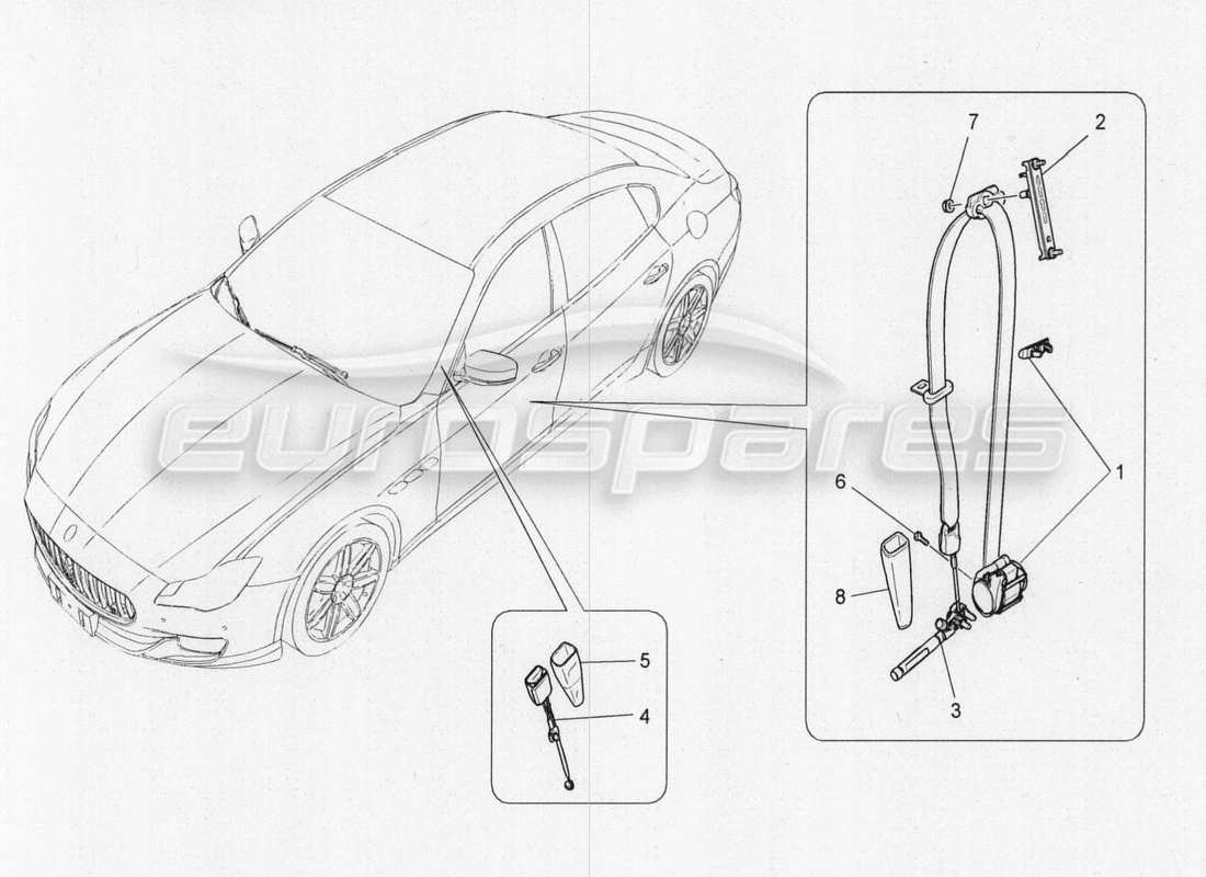 Maserati QTP. V8 3.8 530bhp 2014 Auto FRONT SEATBELTS Part Diagram