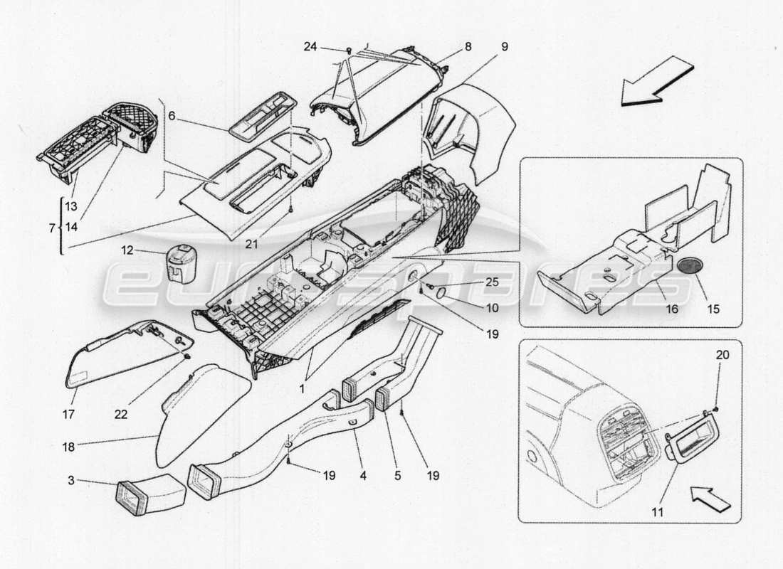 Maserati QTP. V8 3.8 530bhp 2014 Auto accessory console and centre console Part Diagram