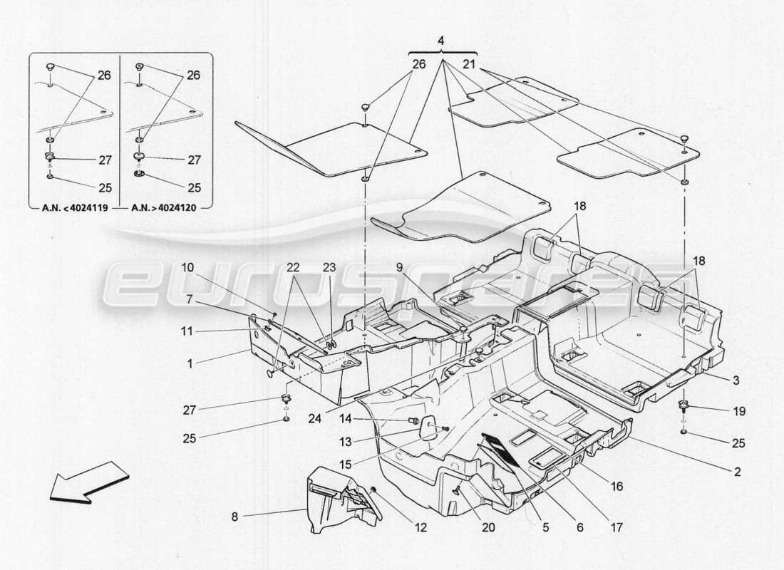 Maserati QTP. V8 3.8 530bhp 2014 Auto PASSENGER COMPARTMENT MATS Part Diagram