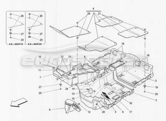 a part diagram from the Maserati Quattroporte M156 (2014 onwards) parts catalogue