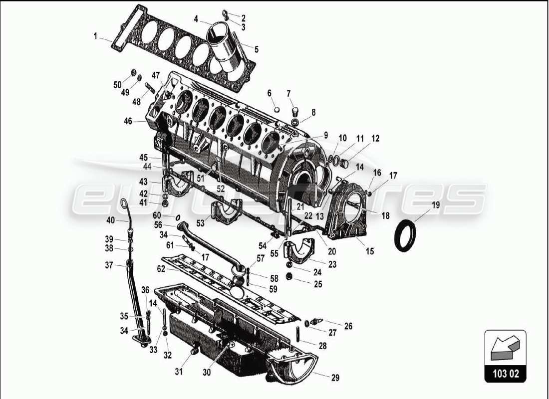 Lamborghini 350 GT crankcase Part Diagram