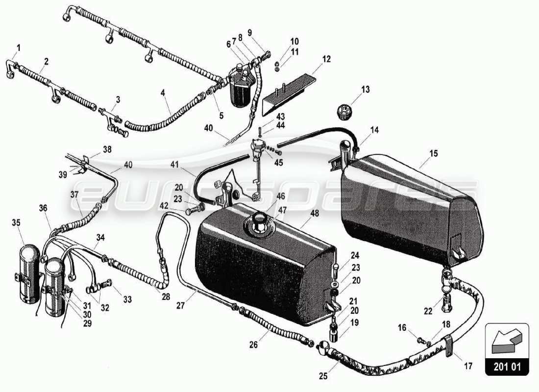 Lamborghini 350 GT fuel system Part Diagram