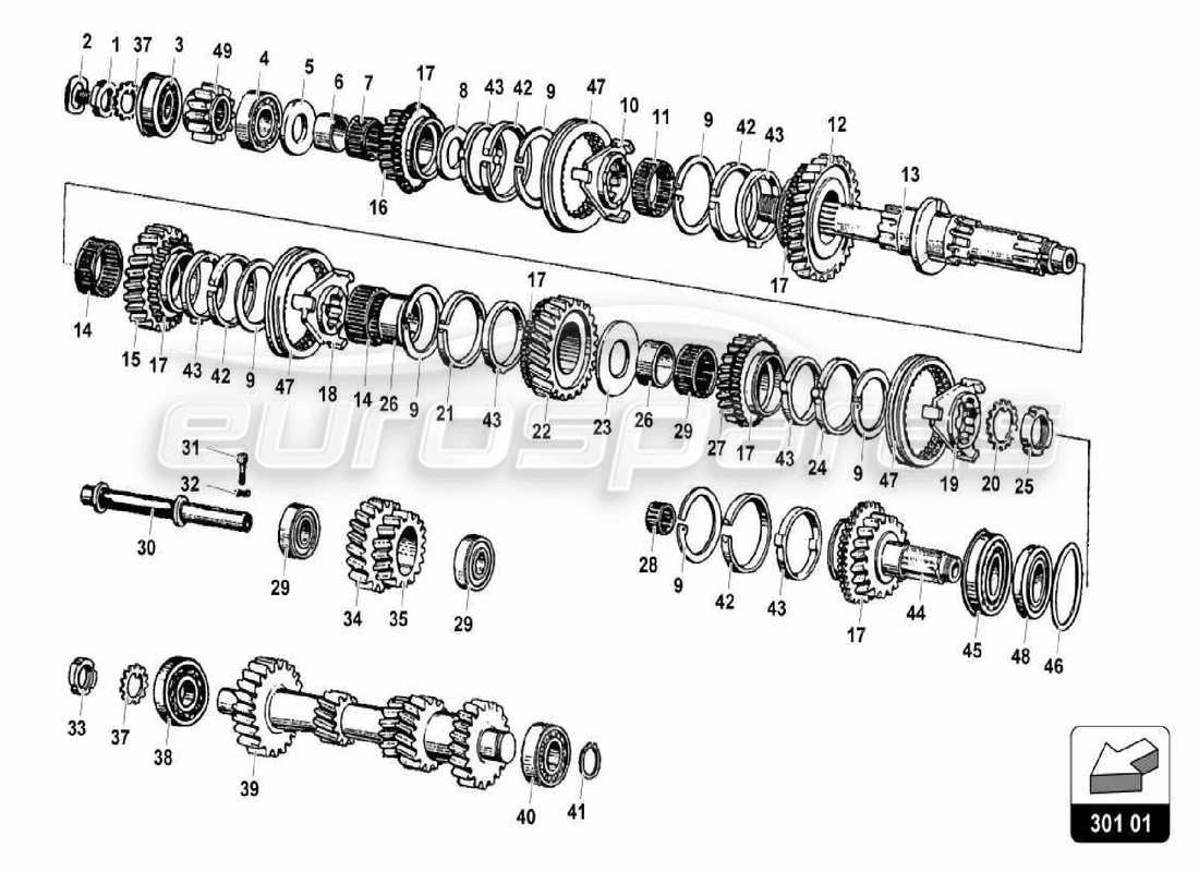 Lamborghini Miura P400S Shaft Assembly Parts Diagram