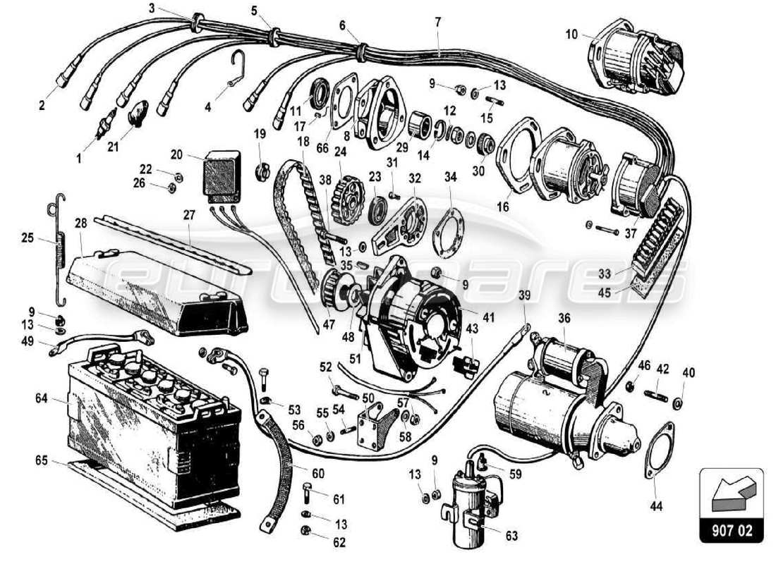 Lamborghini Miura P400S electrical system Parts Diagram