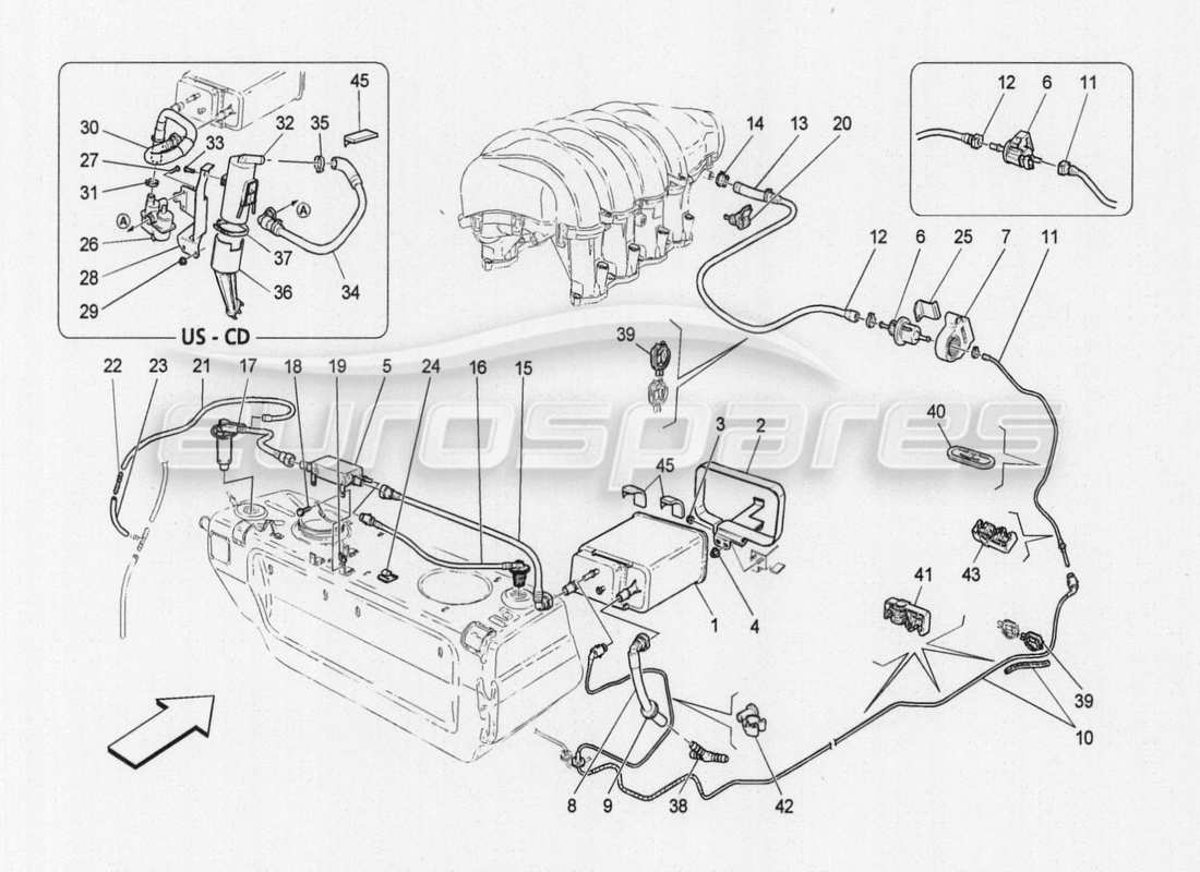 Maserati GranTurismo Special Edition fuel vapour recirculation system Part Diagram