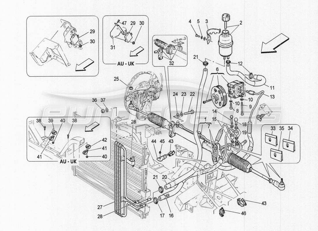 Maserati GranTurismo Special Edition Steering Box And Hydraulic Steering Pump Part Diagram