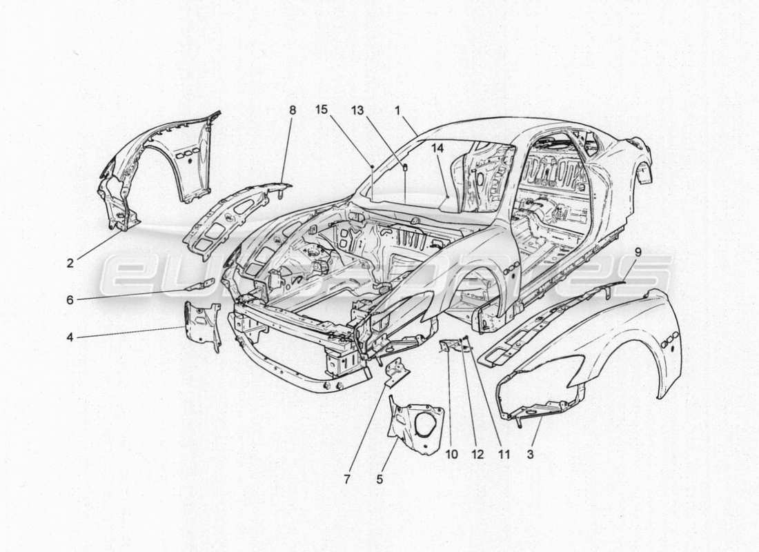 Maserati GranTurismo Special Edition BODYWORK AND FRONT OUTER TRIM PANELS Part Diagram