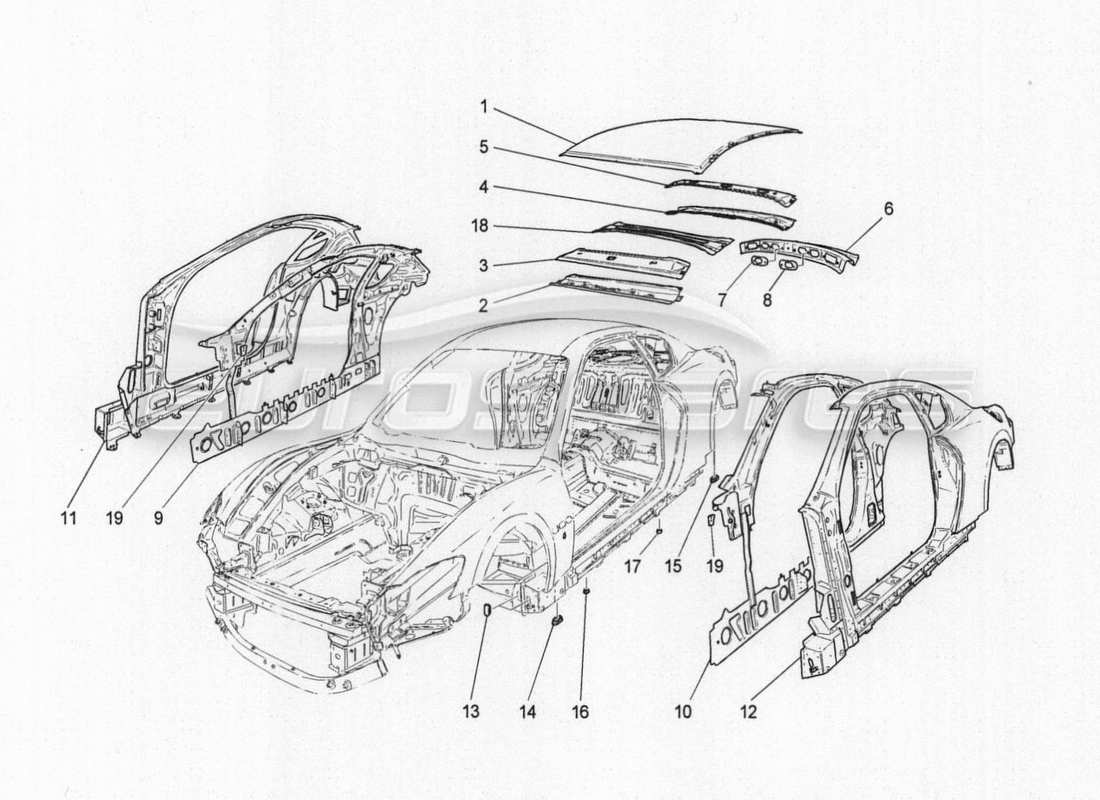 Maserati GranTurismo Special Edition BODYWORK AND CENTRAL OUTER TRIM PANELS Part Diagram