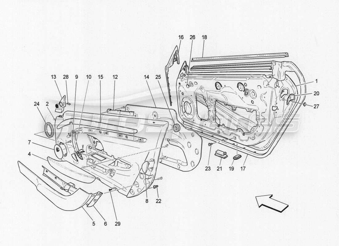 Maserati GranTurismo Special Edition Front Doors: Trim And Panels Part Diagram