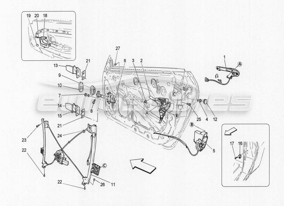 Maserati GranTurismo Special Edition front doors: mechanisms Part Diagram