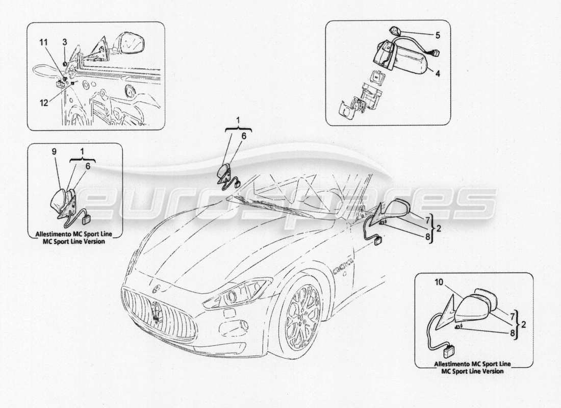 Maserati GranTurismo Special Edition Internal And External Rear View Mirrors Part Diagram