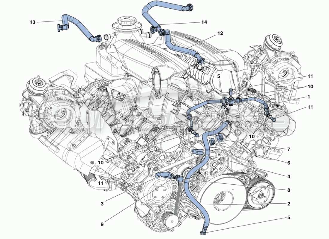 Ferrari 488 Challenge Engine Hoses Parts Diagram