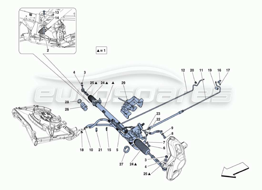 Ferrari 488 Challenge Steering Rack Part Diagram