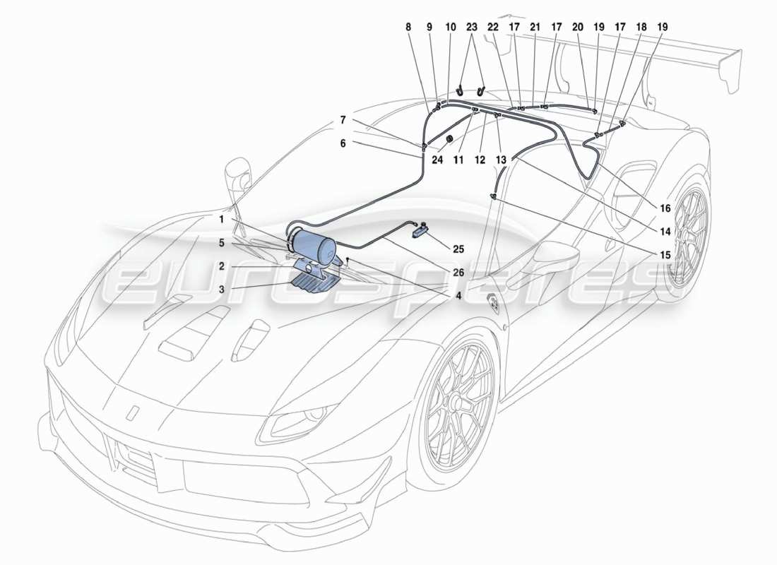 Ferrari 488 Challenge fire extinguisher Parts Diagram