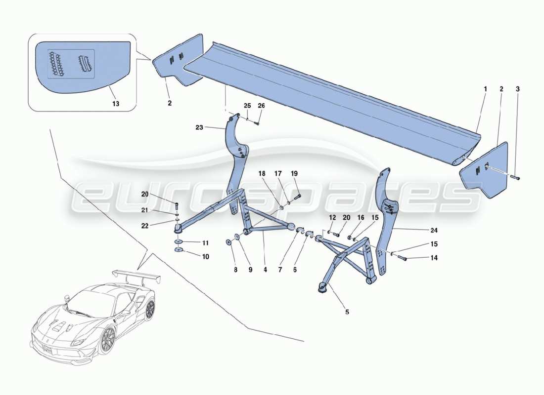 Ferrari 488 Challenge REAR SPOILER Part Diagram