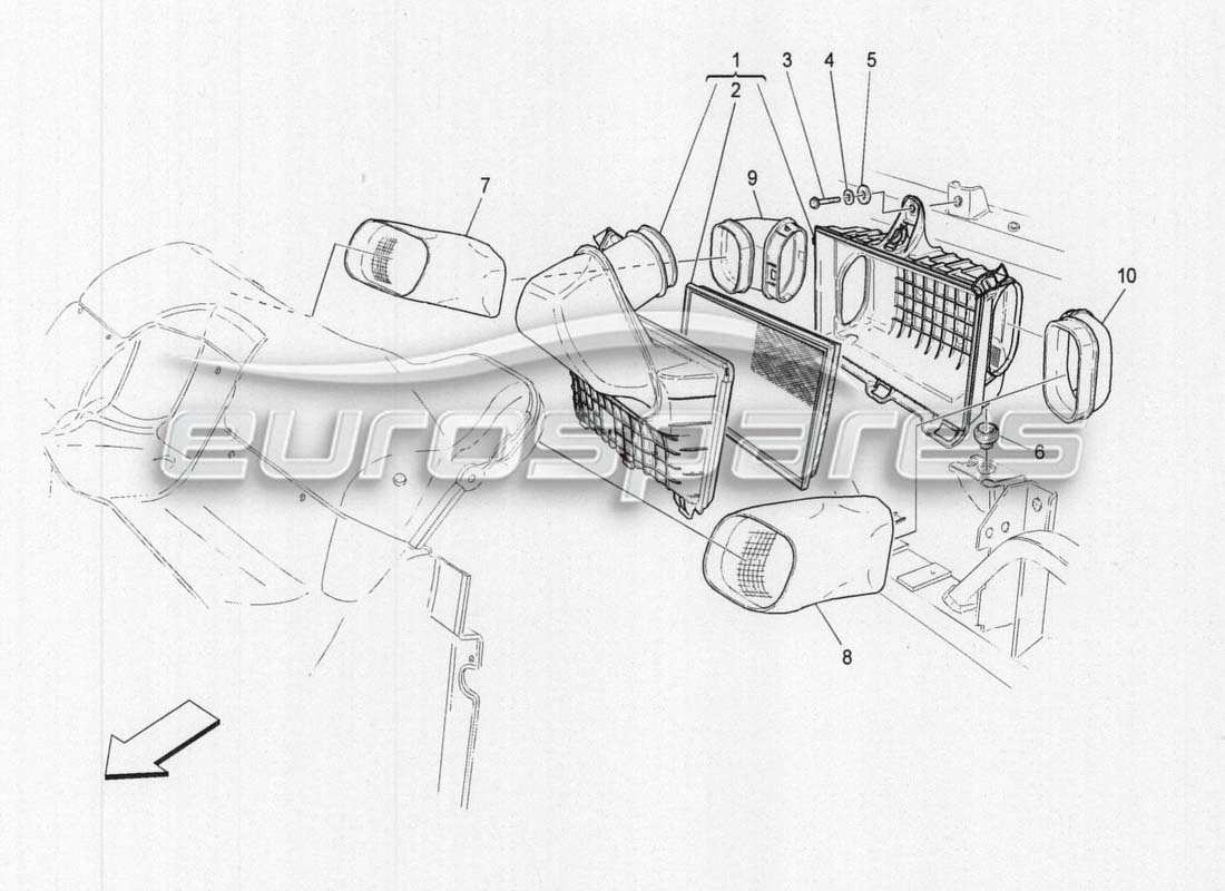 Maserati GranCabrio MC Centenario air filter, air intake and ducts Parts Diagram