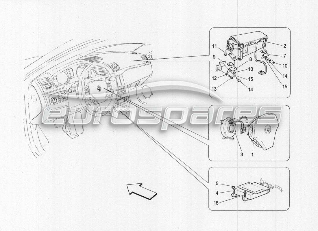 Maserati GranCabrio MC Centenario front airbag system Parts Diagram