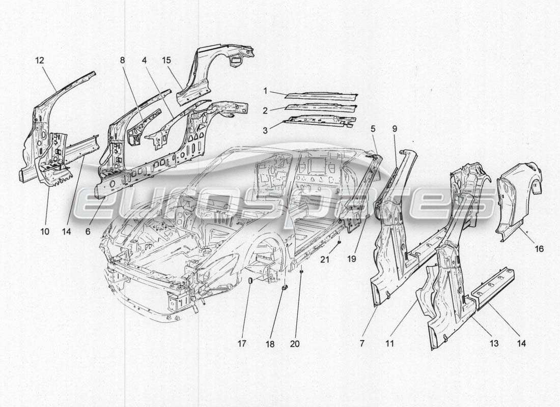 Maserati GranCabrio MC Centenario BODYWORK AND CENTRAL OUTER TRIM PANELS Parts Diagram