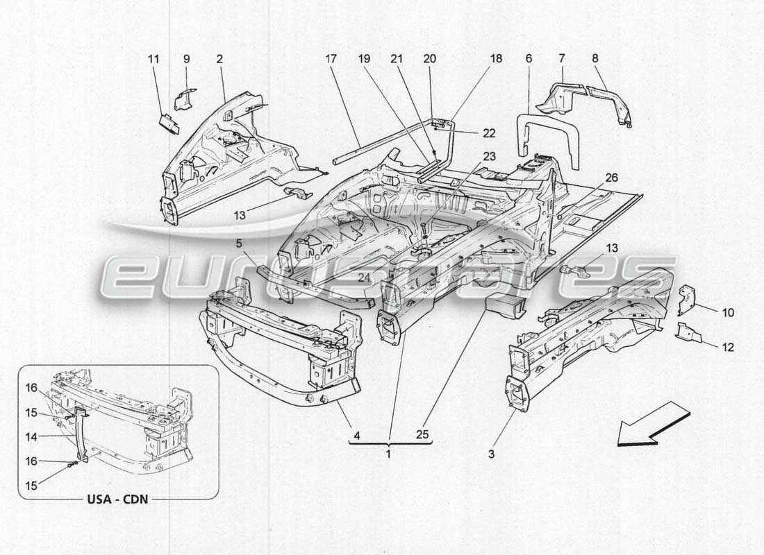 Maserati GranCabrio MC Centenario Front Structures And Frames Parts Diagram