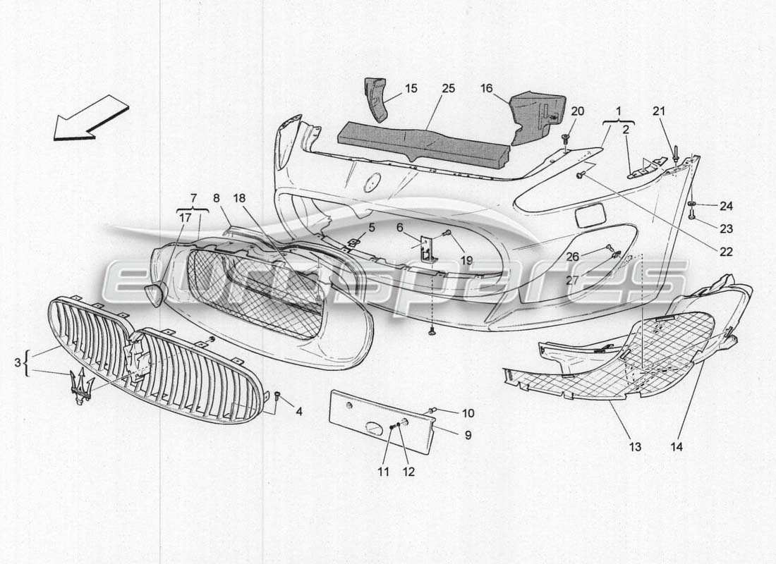 Maserati GranCabrio MC Centenario FRONT BUMPER Parts Diagram