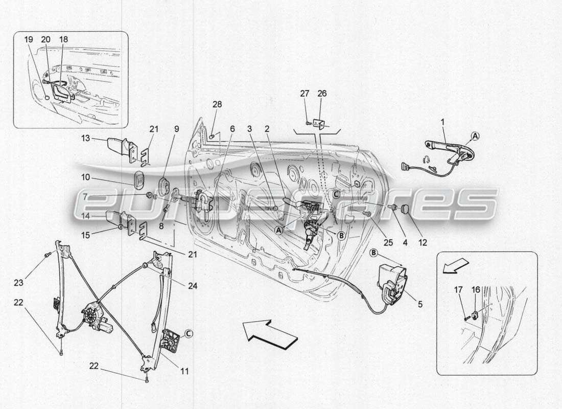 Maserati GranCabrio MC Centenario Front Door Mechanisms Parts Diagram