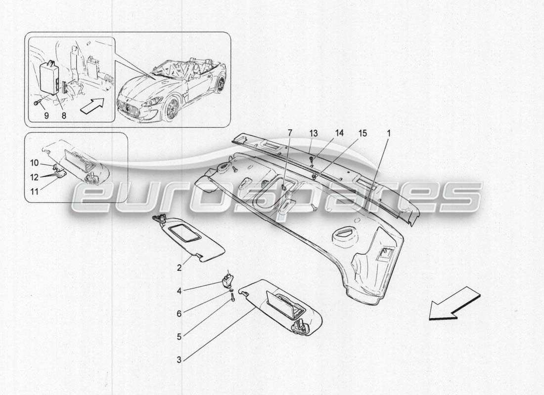 Maserati GranCabrio MC Centenario ROOF AND SUN VISORS Parts Diagram