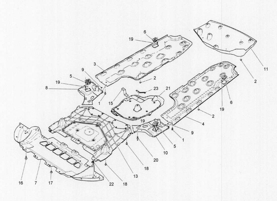 Maserati QTP. V6 3.0 TDS 275bhp 2017 underbody and underfloor guards Parts Diagram