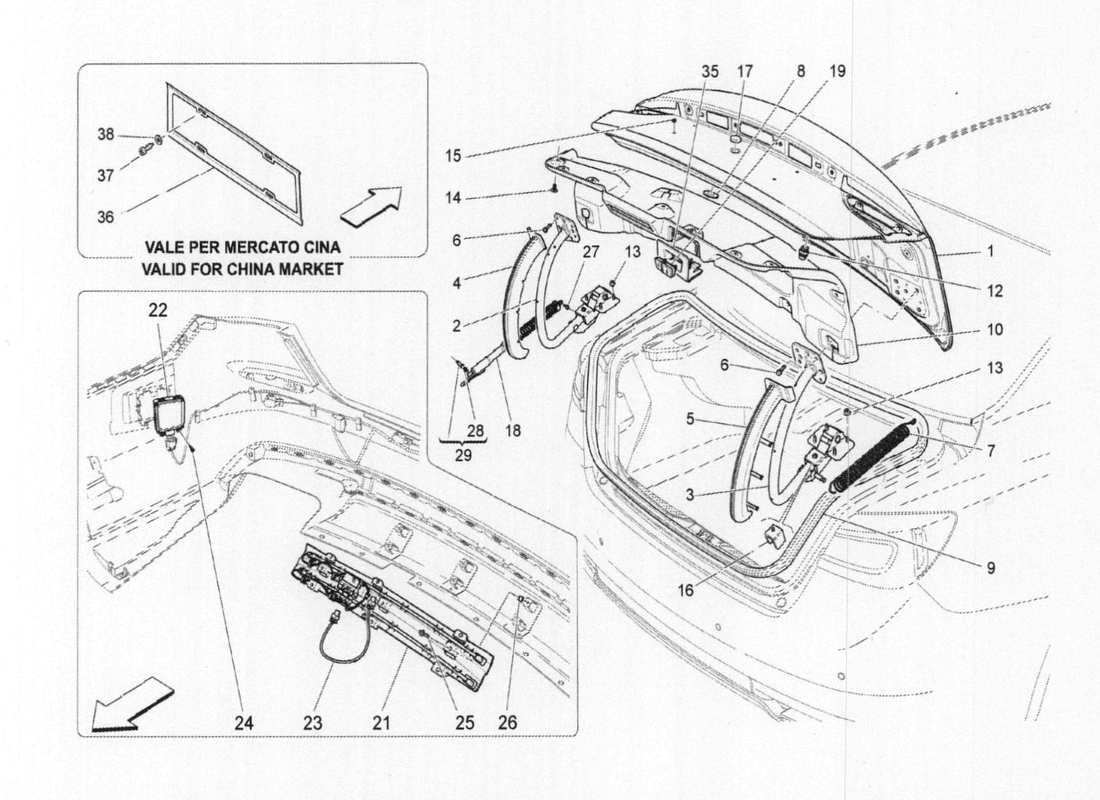 Maserati QTP. V6 3.0 TDS 275bhp 2017 REAR LID Part Diagram