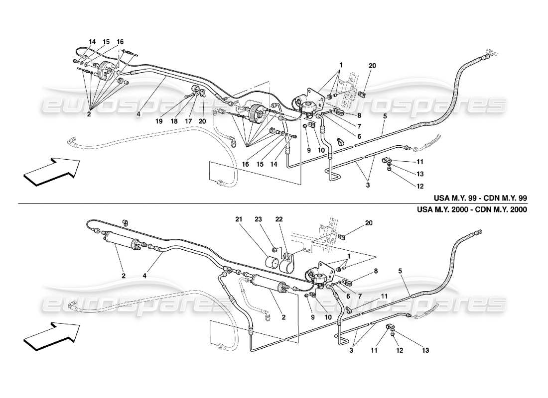 Ferrari 550 Maranello Fuel Cooling System -Valid for USA M.Y. 99, USA M.Y. 2000, CDN M.Y. 99 and CDN M.Y. 2000 Part Diagram