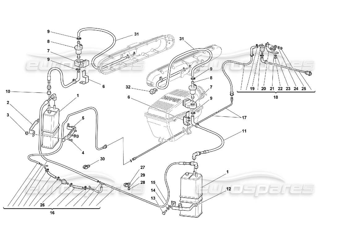 Ferrari 550 Maranello Antievaporation Device -Valid for USA M.Y. 99 and CDN M.Y. 99 Parts Diagram