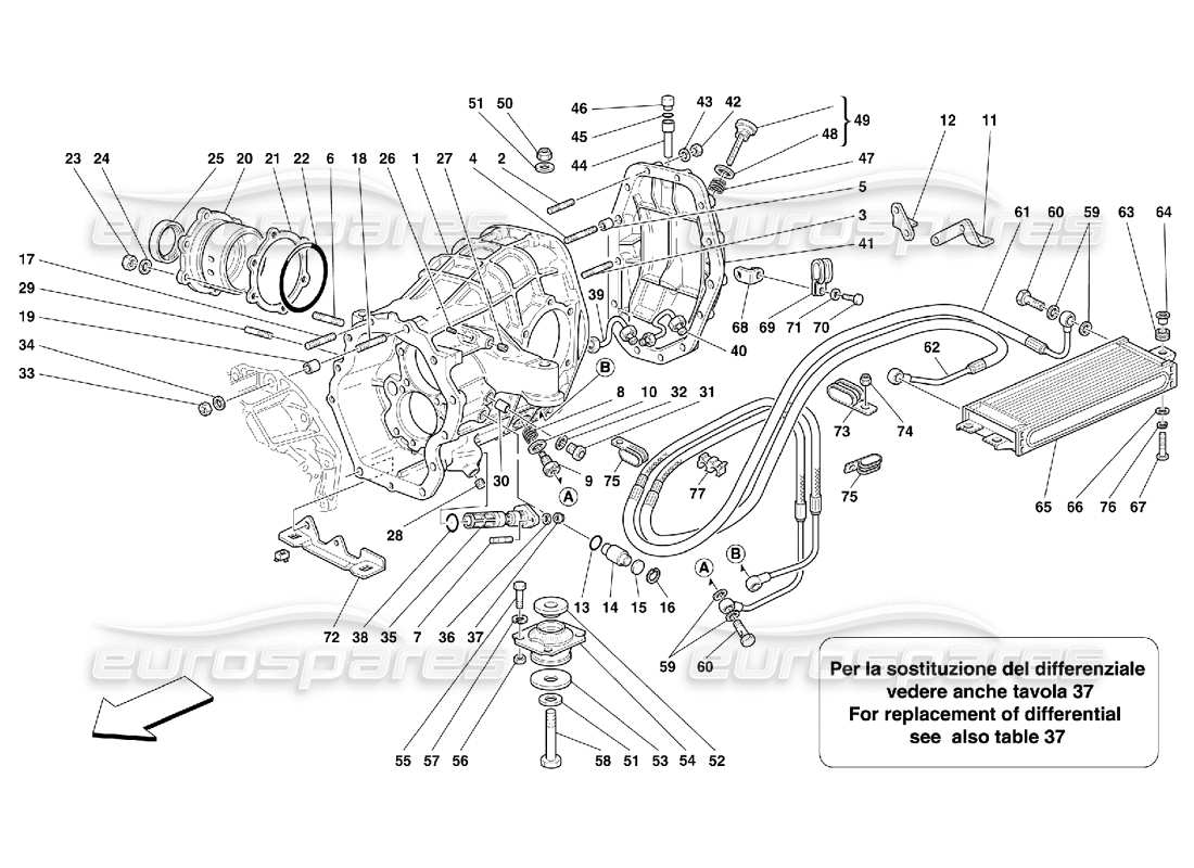 Ferrari 550 Maranello Differential Carrier and Clutch Cooling Radiator Parts Diagram