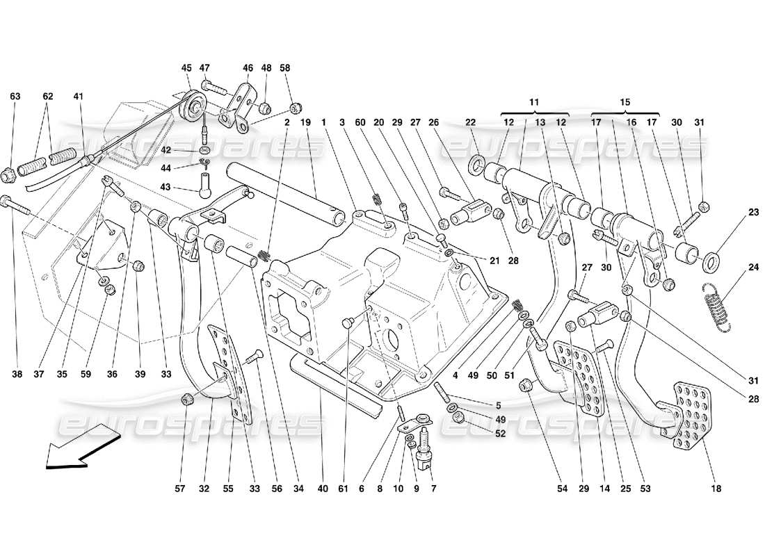 Ferrari 550 Maranello Pedals and Accelerator Control Part Diagram